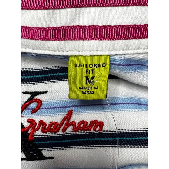 NWT Robert Graham Men's LS Tailored Fit Blue White Striped Button Up Shirt -Sz M - Picture 5 of 9